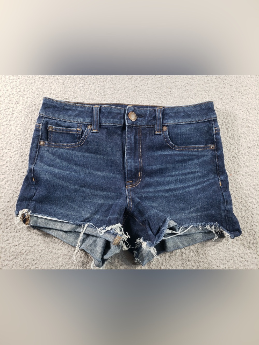 American Eagle Hi-Rise Shortie Denim Shorts Size 8 | AE Denim X4 360 Super Strec